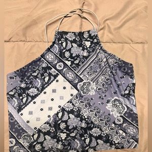 Never worn blue bandana open back crop top.